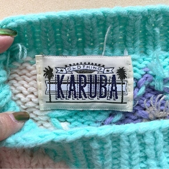 Vintage 80s Pastel Aztec Southwestern Boxy Mock Neck Pullover Sweater - M - Picture 5 of 9